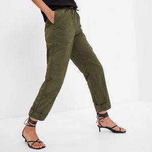 Green Nylon Pull-On Cargo Pants